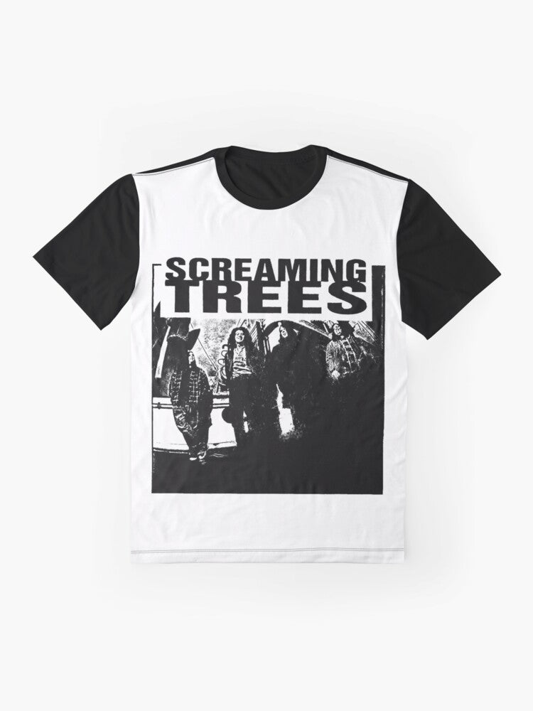 Screaming Trees Grunge Graphic T-Shirt featuring the iconic Screaming Trees band logo and design - Flat lay