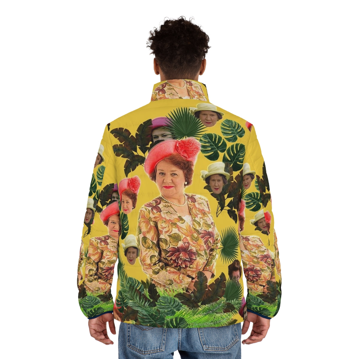 Hyacinth Bucket-inspired puffer jacket with a bouquet design - men back