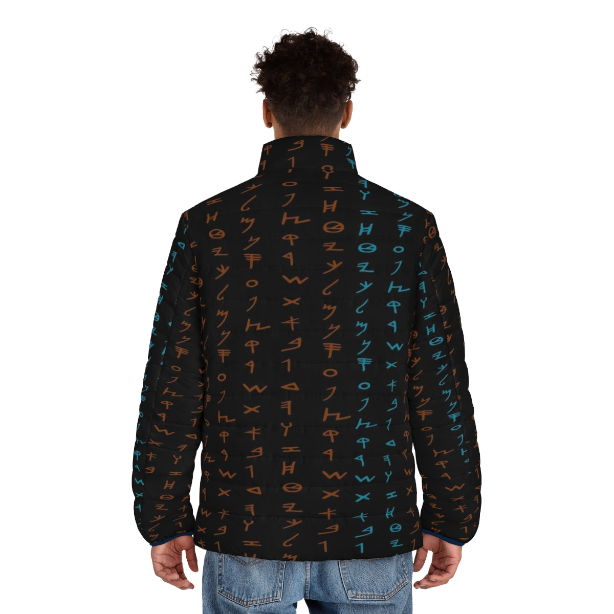 Paleo Hebrew Israelite Tribal Puffer Jacket with Alephbet design - men back