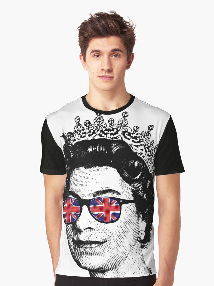 Queen's Platinum Jubilee Union Jack Graphic T-Shirt with Sunglasses and British Flag - Men