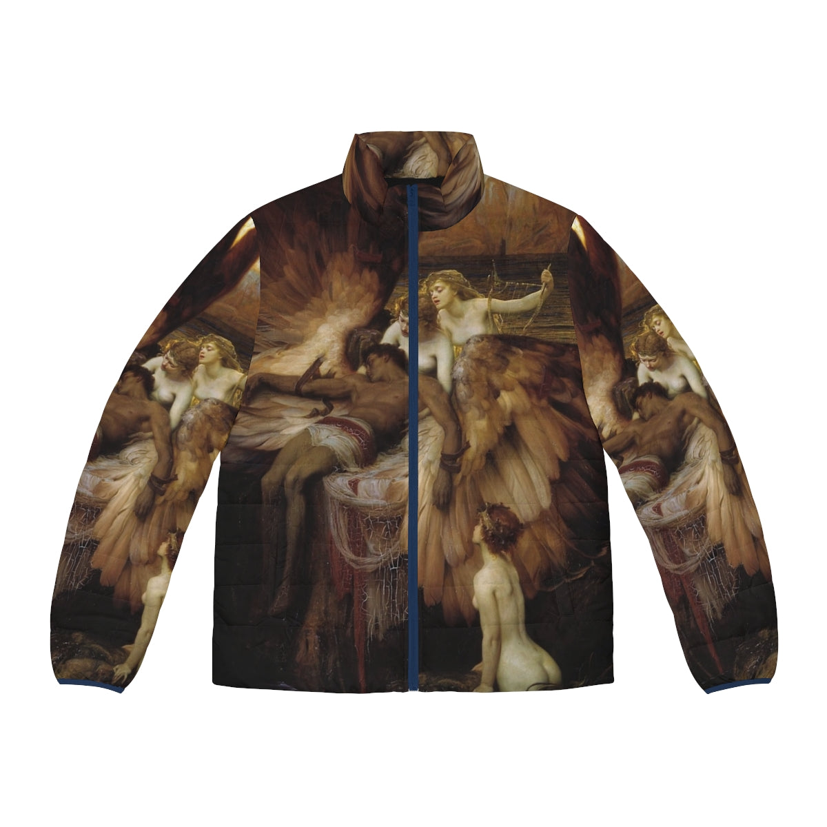 The Lament for Icarus puffer jacket featuring the iconic painting by Herbert James Draper