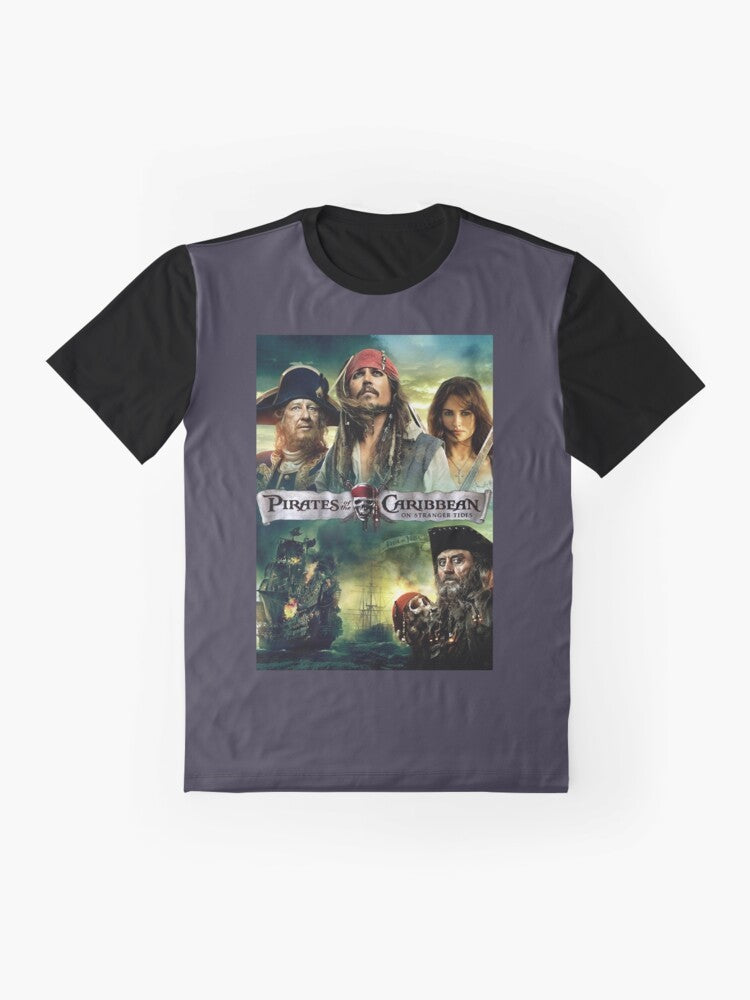 Funny graphic t-shirt featuring a Pirates of the Caribbean pirate flag design for music fans. - Flat lay