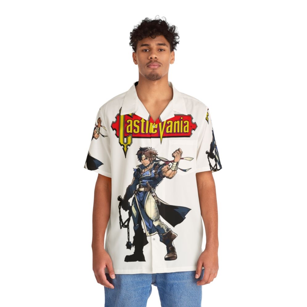 Castlevania Hawaiian Shirt featuring characters Alucard, Trevor Belmont, and Sypha Belnades - People Front