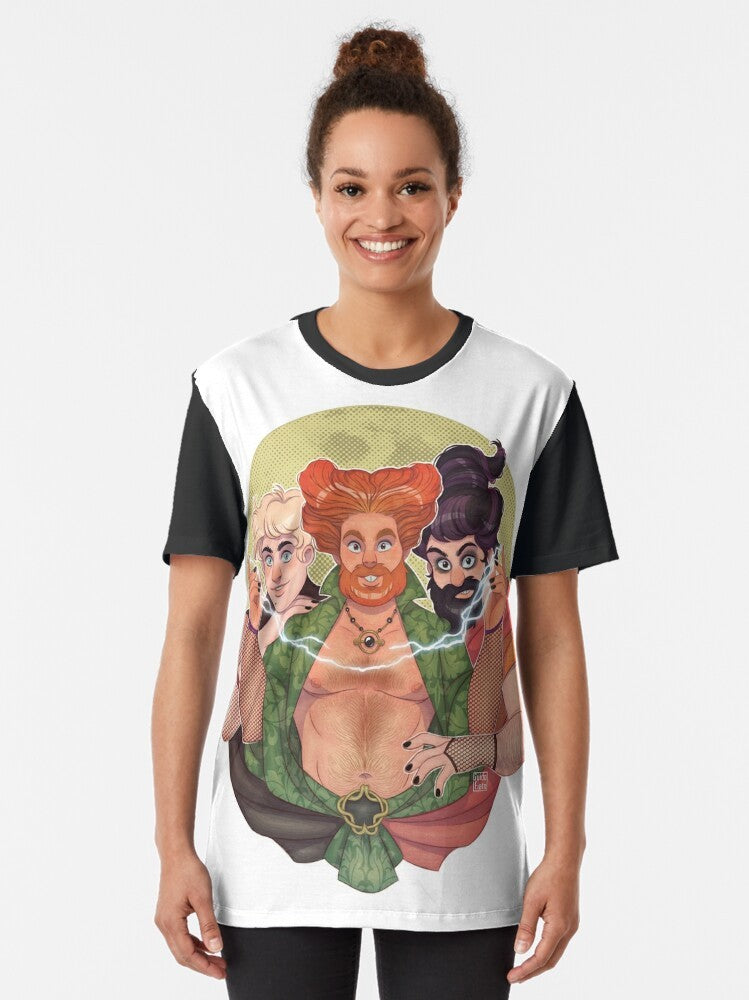 Hocus Pocus gay muscle bear graphic t-shirt design with bearded men - Women