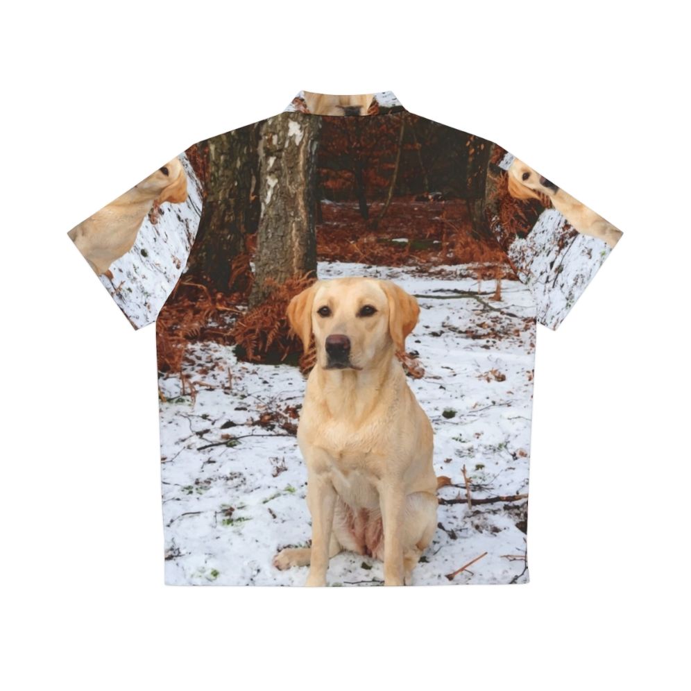 Colorful Hawaiian-style shirt featuring a vibrant yellow labrador retriever - Back