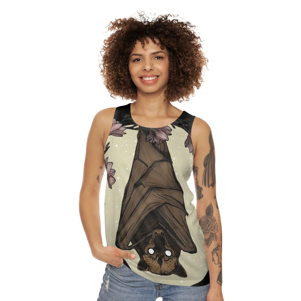 Spooky bat and flying fox graphic on unisex tank top - women