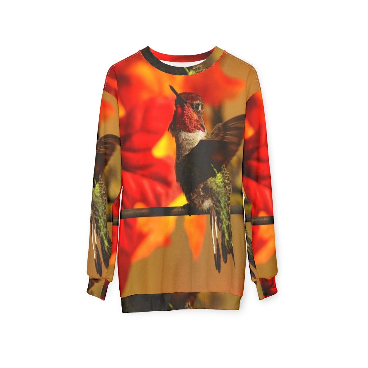 Autumn hummingbird sweatshirt - hanging