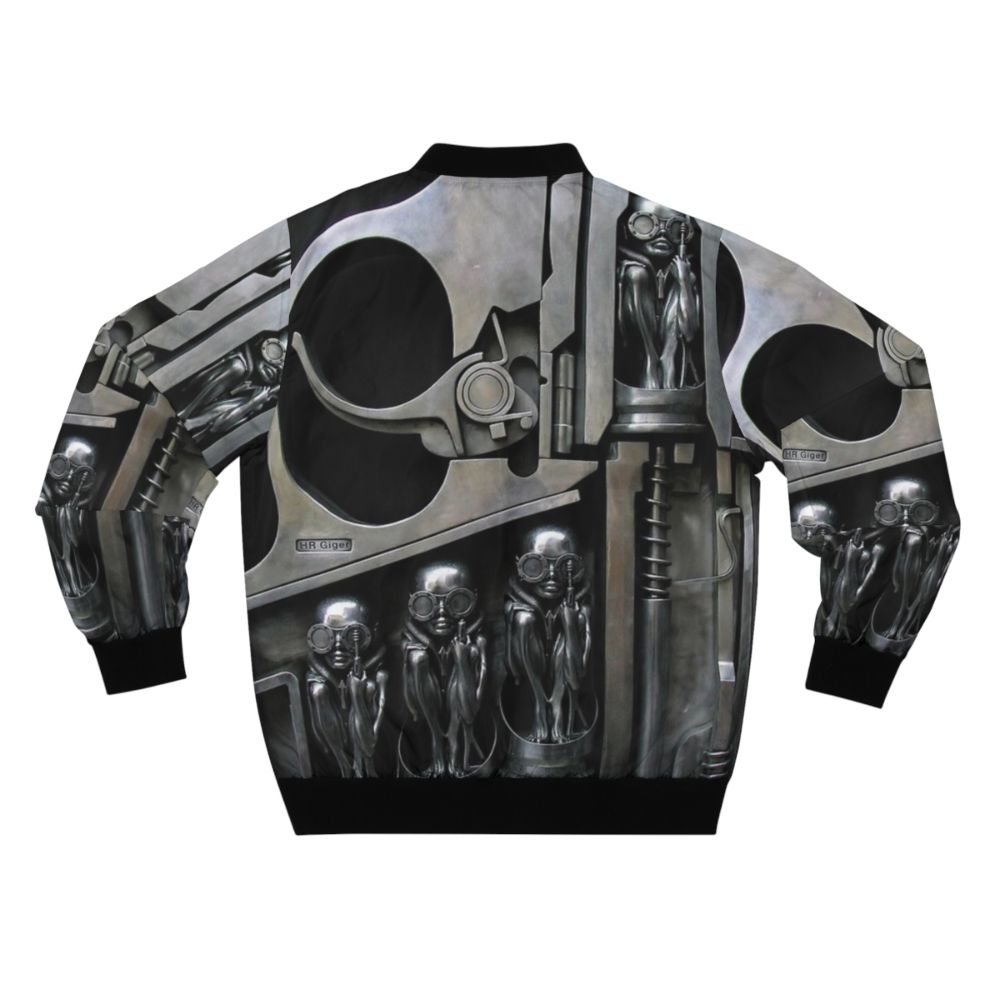 H.R. Giger-inspired bomber jacket featuring alien xenomorph sculpture design - Back