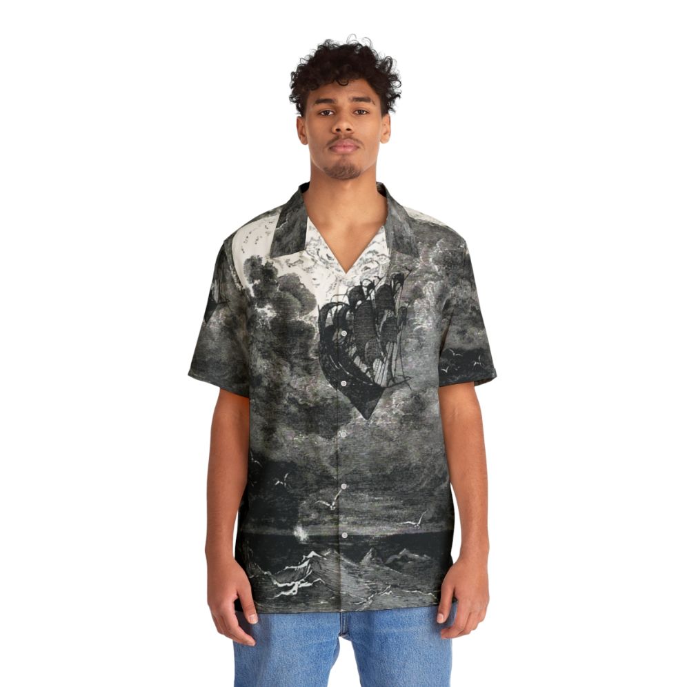 A Gustave Dore inspired Hawaiian shirt featuring a moon voyage scene - People Front