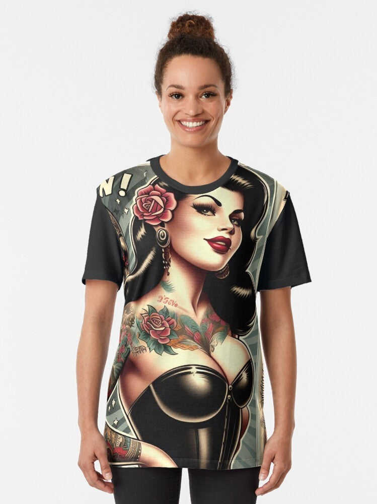 Vintage tattoo pin-up girl graphic t-shirt - Women