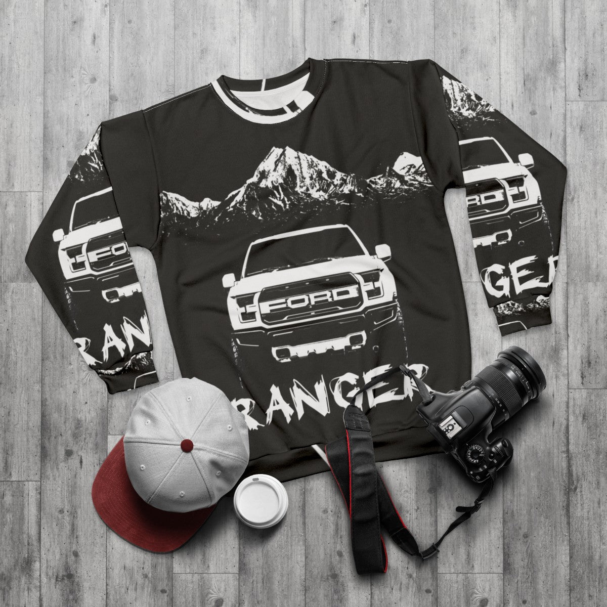 Ford Ranger Sweatshirt with Overlanding and Country Designs - flat lay