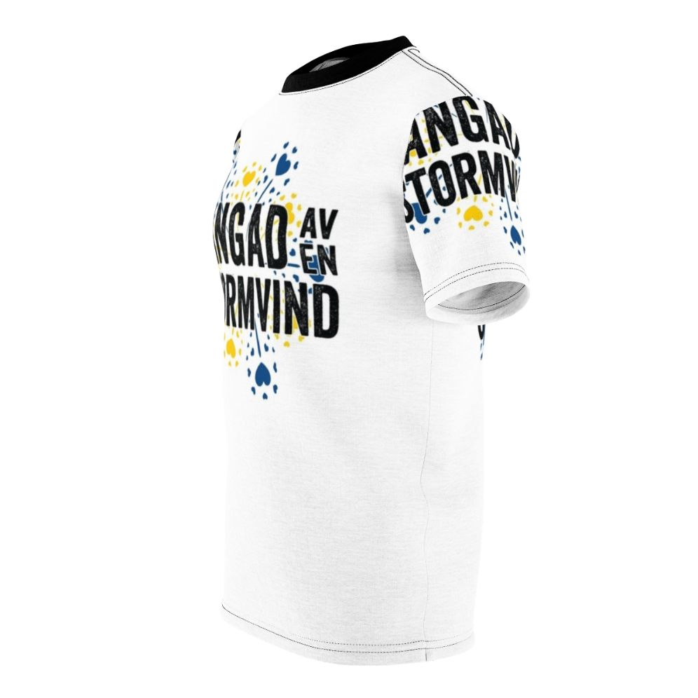 Carola F Ngad Av En Stormvind 1991 Sweden T-shirt design featuring the winner of the 1991 Eurovision Song Contest - men left