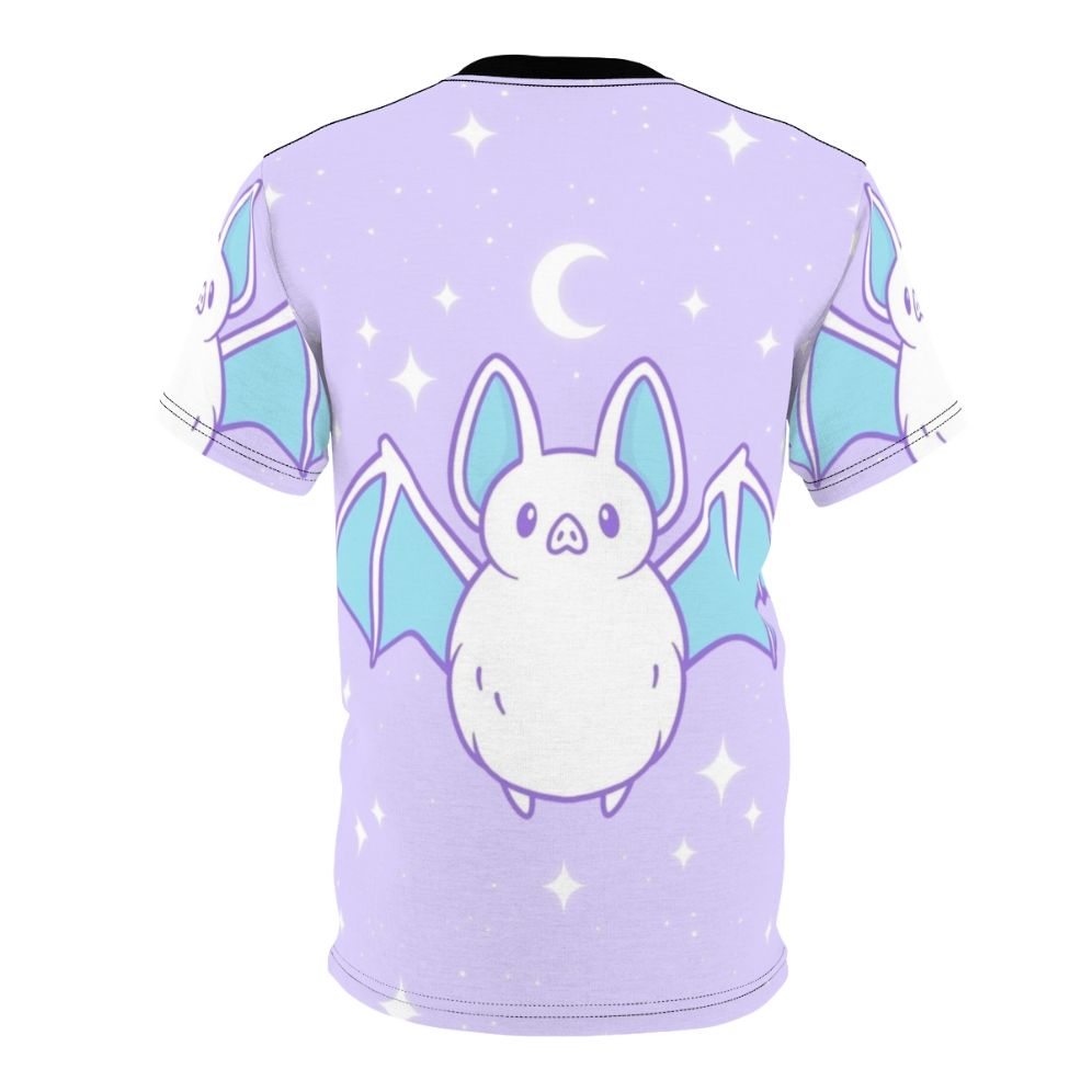 Pastel-colored bat graphic on a comfortable, high-quality t-shirt for fans of gothic, witchy, and autumn-inspired fashion. - Back