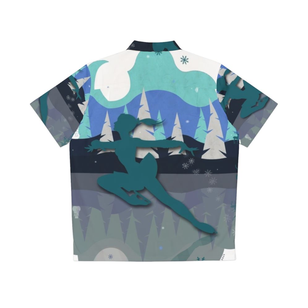 Ice Skater Wearing a Festive Hawaiian Shirt with Holiday Graphics - Back