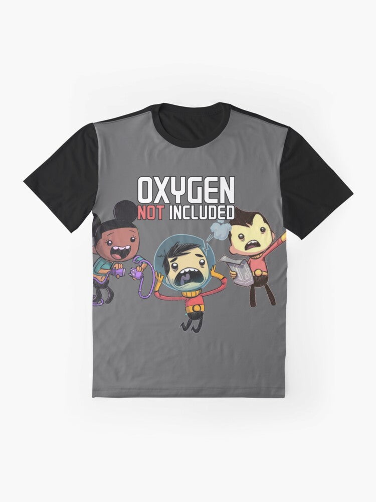 Oxygen Not Included indie game graphic t-shirt featuring the game logo and design - Flat lay