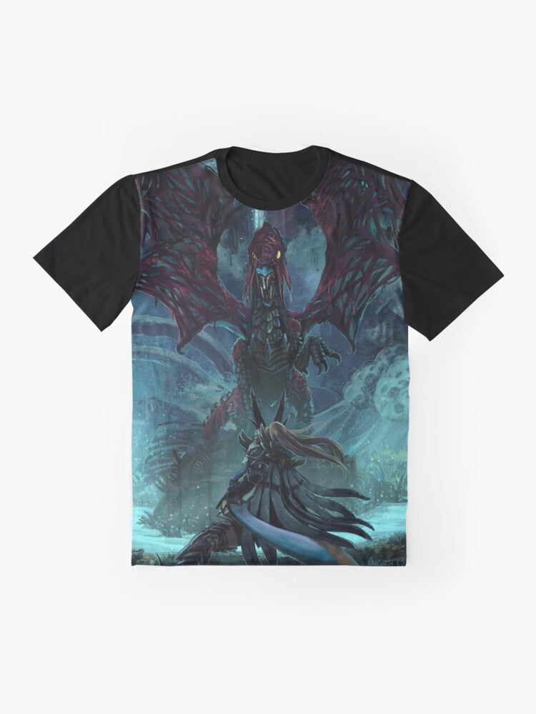 Monster Hunter Vaal Hazak Graphic T-Shirt featuring the deadly Vaal Hazak creature from the Rotten Vale - Flat lay