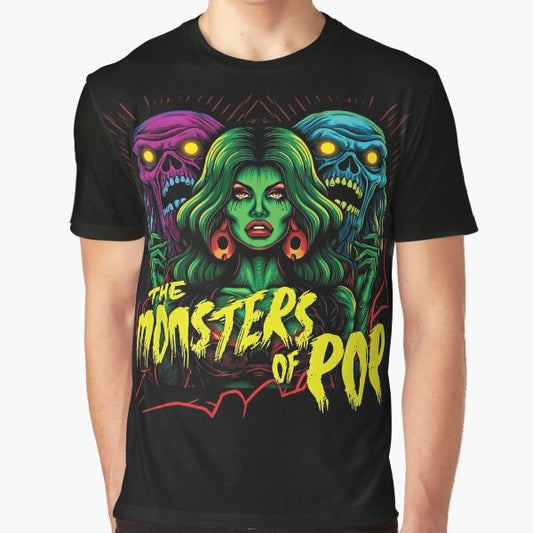 Monsters of Pop Band Logo Graphic T-Shirt featuring a mashup of pop music and horror elements