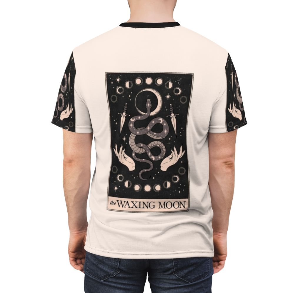 Mystic Waxing Moon T-Shirt featuring a waxing moon phase design and astrological elements - men back