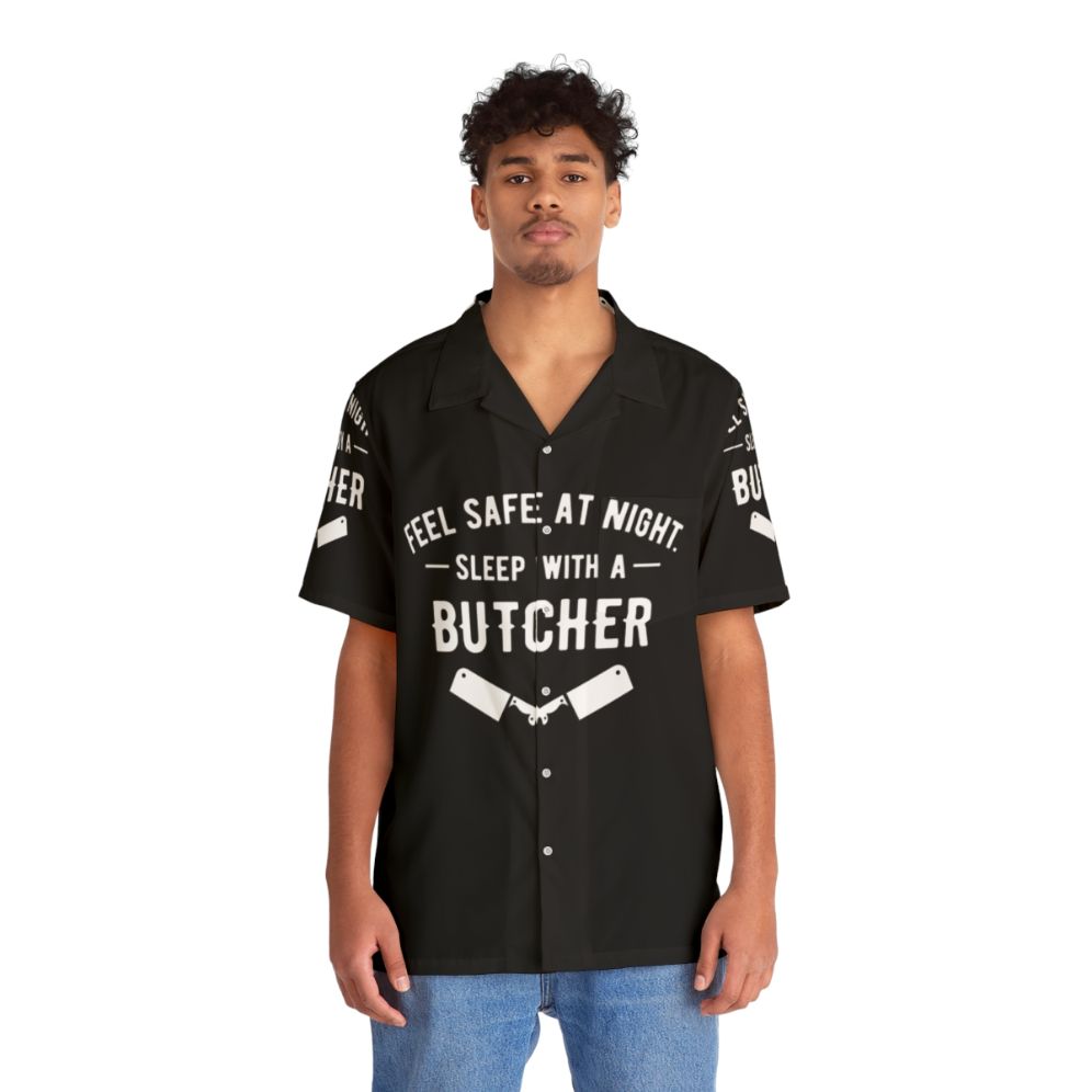 Butcher Hawaiian Shirt with Meat Cleaver - People Front