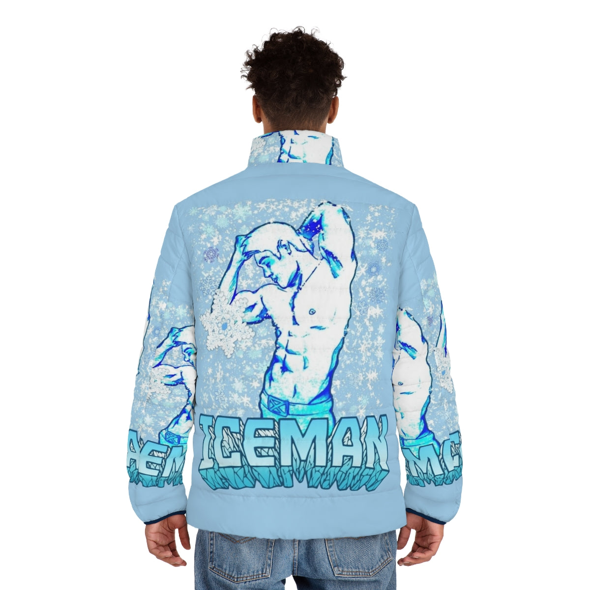 Iceman Puffer Jacket featuring the X-Men's mutant hero with cryokinetic powers - men back