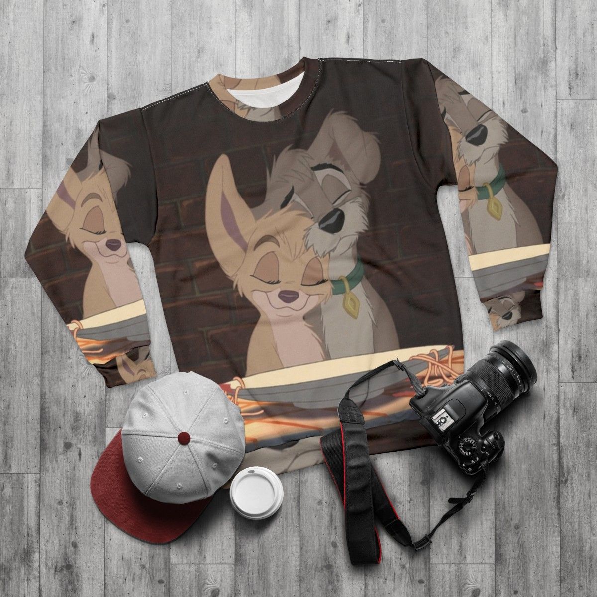 Angel and Scamp Lady and the Tramp 2 Dog Sweatshirt - flat lay