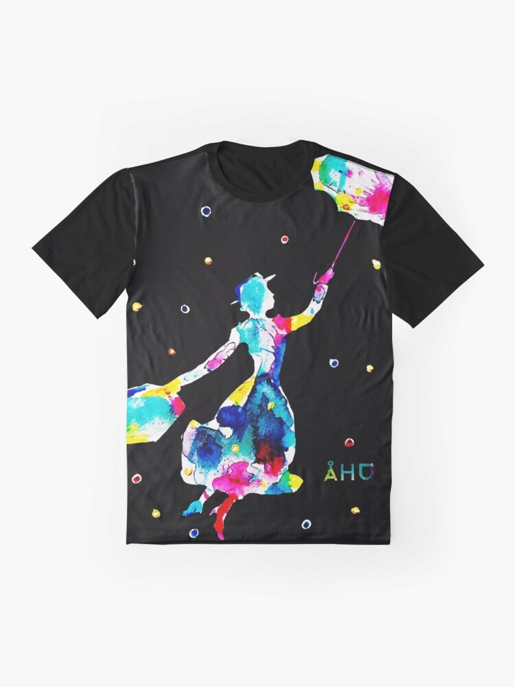 Colorful Mary Poppins watercolor graphic design t-shirt - Flat lay