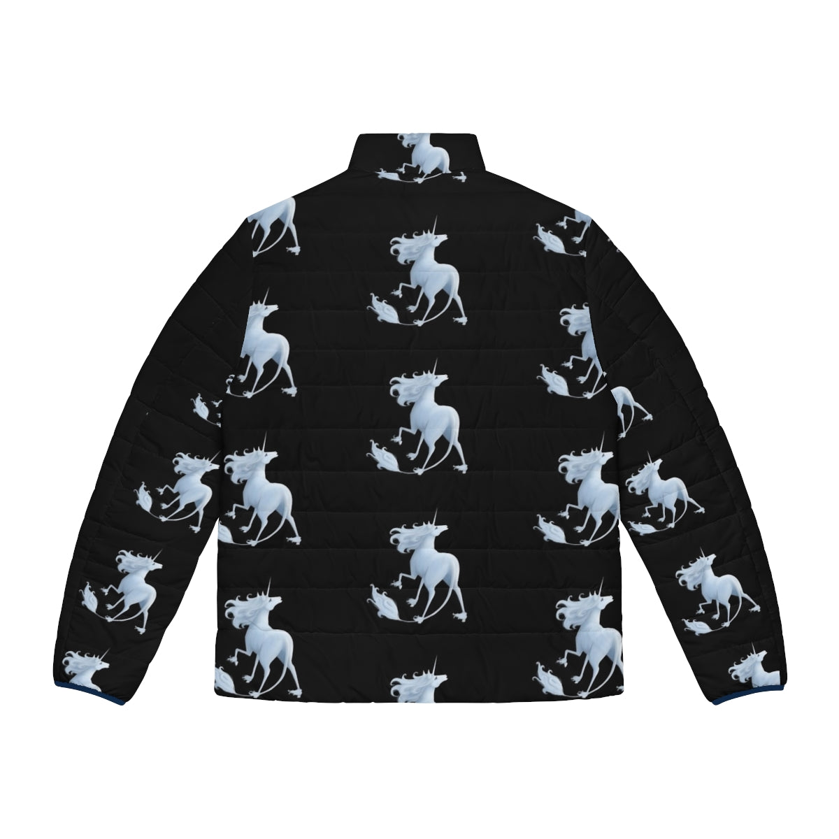 "The Last Unicorn" puffer jacket featuring dark, pastel, and gothic unicorn designs - Back