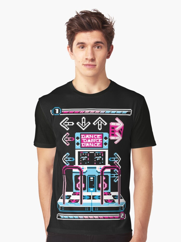 Retro dance arcade graphic t-shirt with 8-bit pixel art dance revolution design - Men