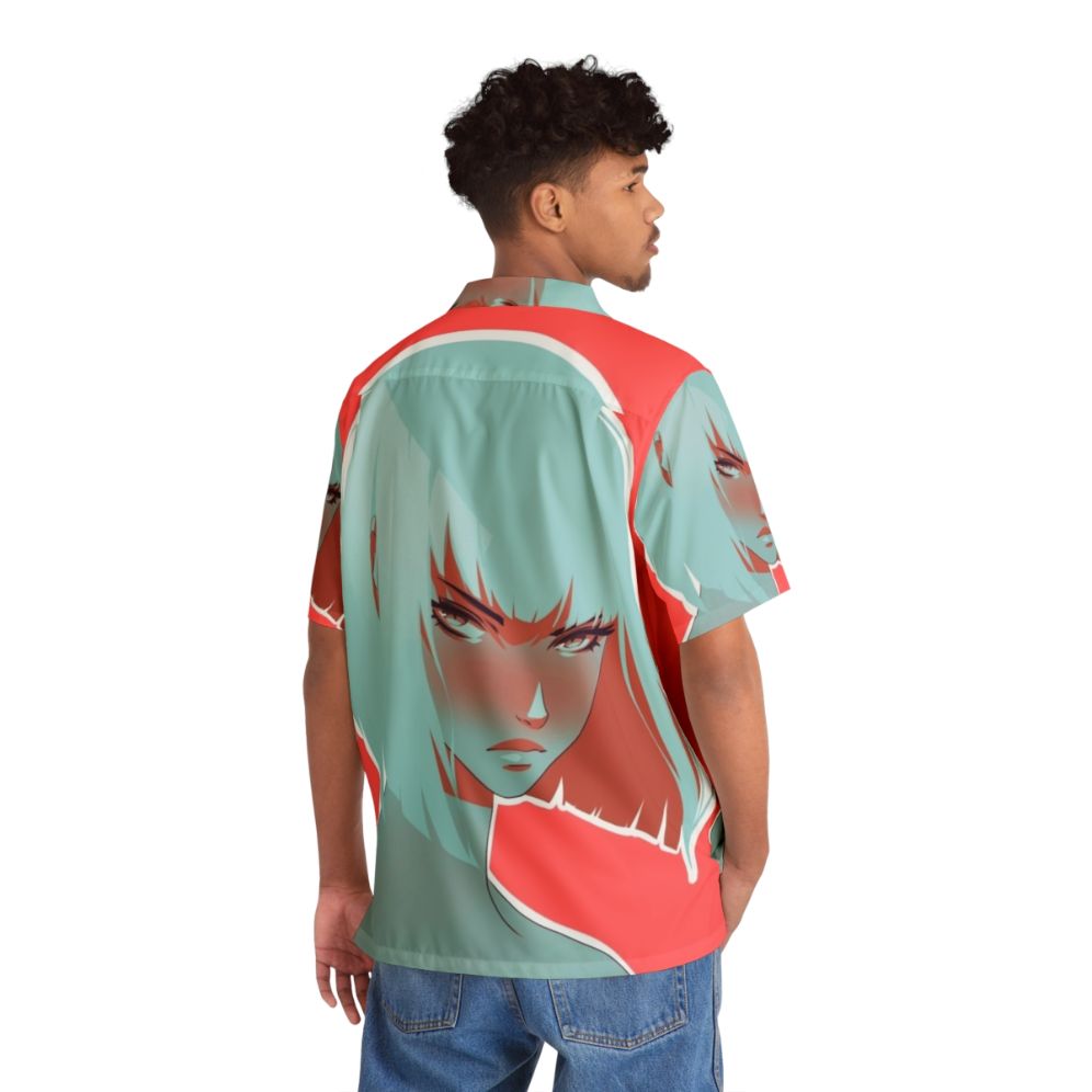 Blood orange Hawaiian shirt with tropical pattern and minimalist design - People Back