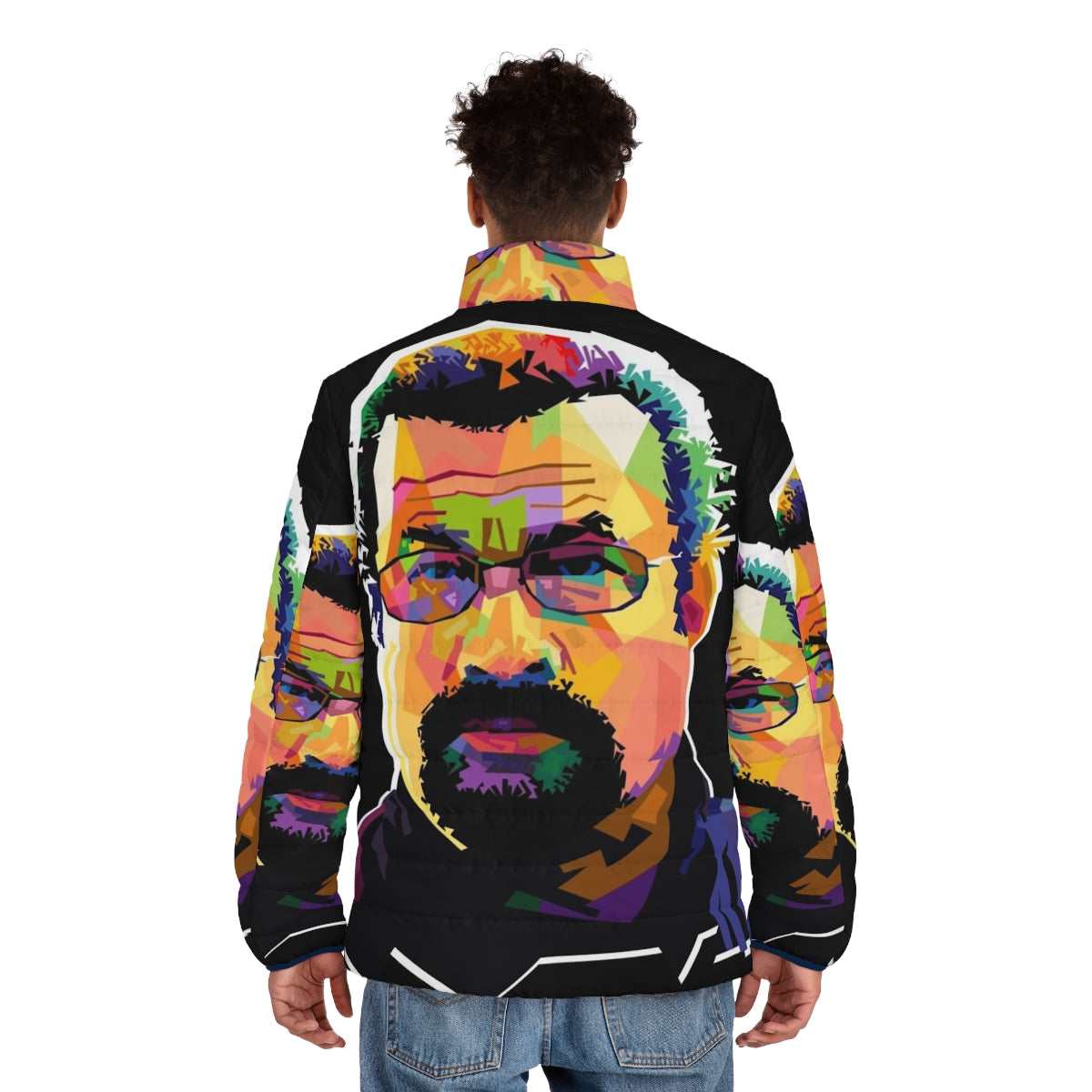 Steven Seagal in a vibrant pop art-inspired puffer jacket - men back