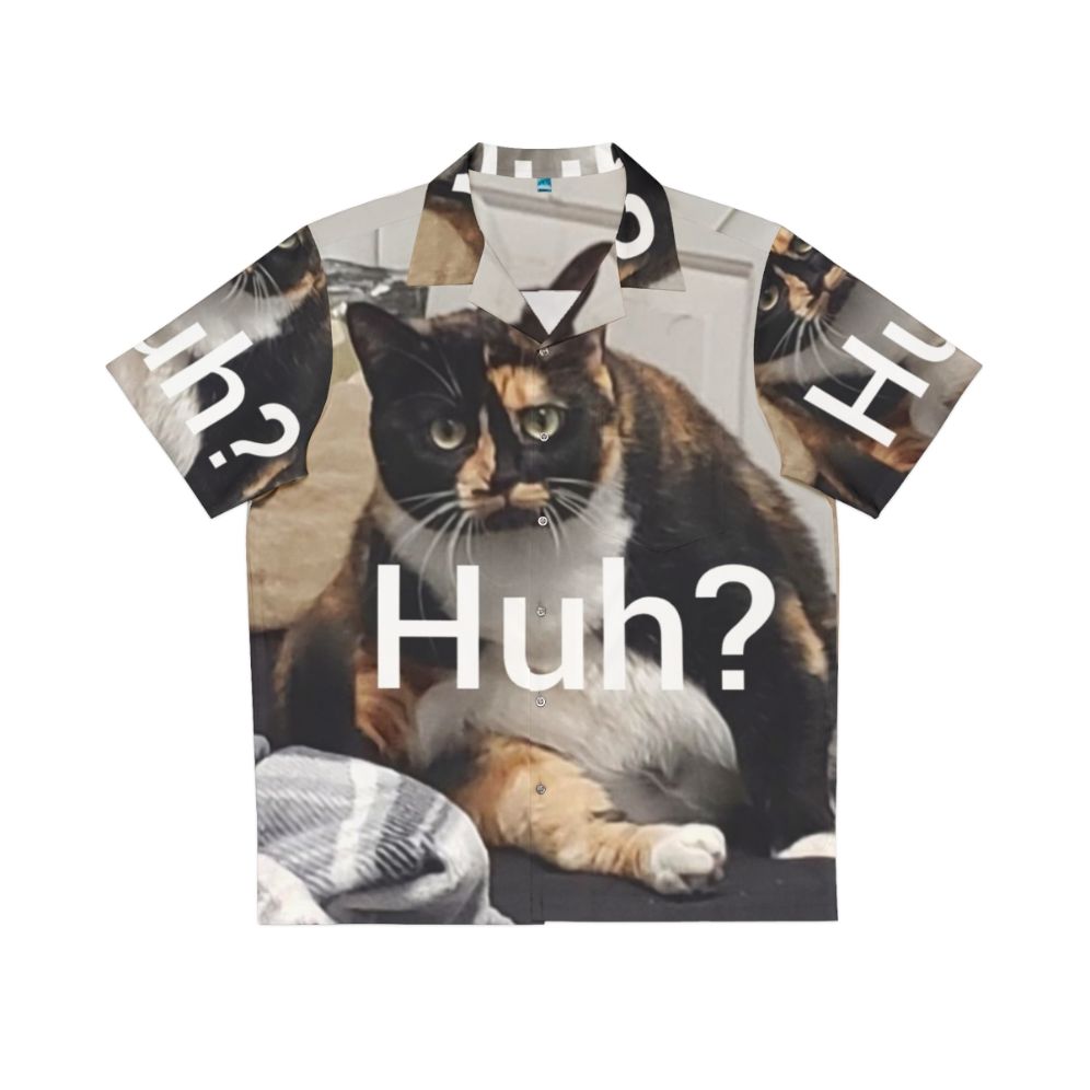 Huh Hawaiian Shirt featuring a chubby cat meme design