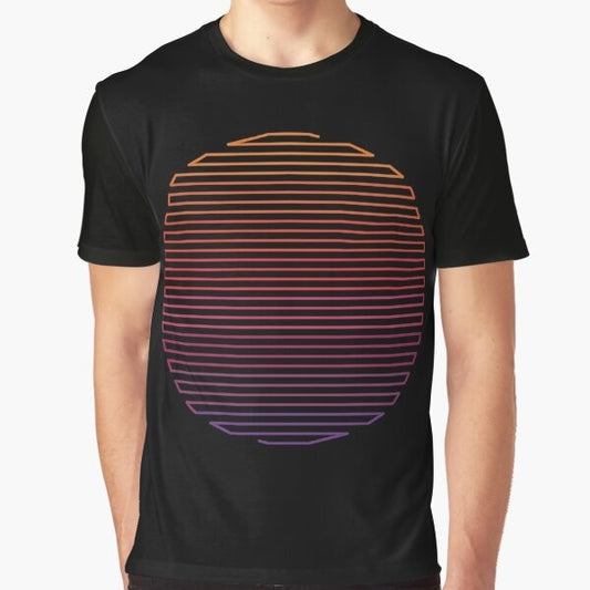 Minimalist linear light graphic t-shirt with abstract, retro-inspired design