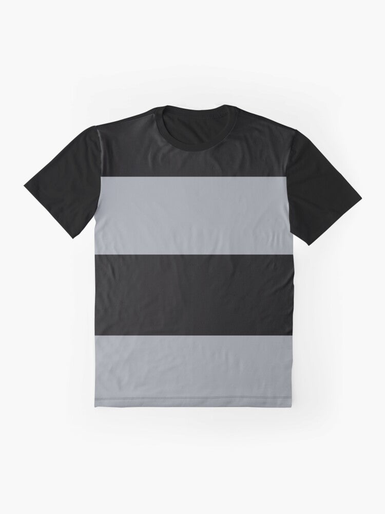 Black and grey horizontal striped t-shirt - Flat lay