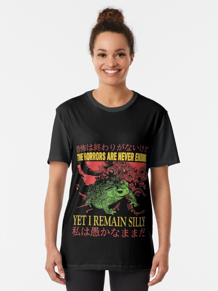 Vintage frog graphic t-shirt with a humorous and inspirational design for frog lovers - Women