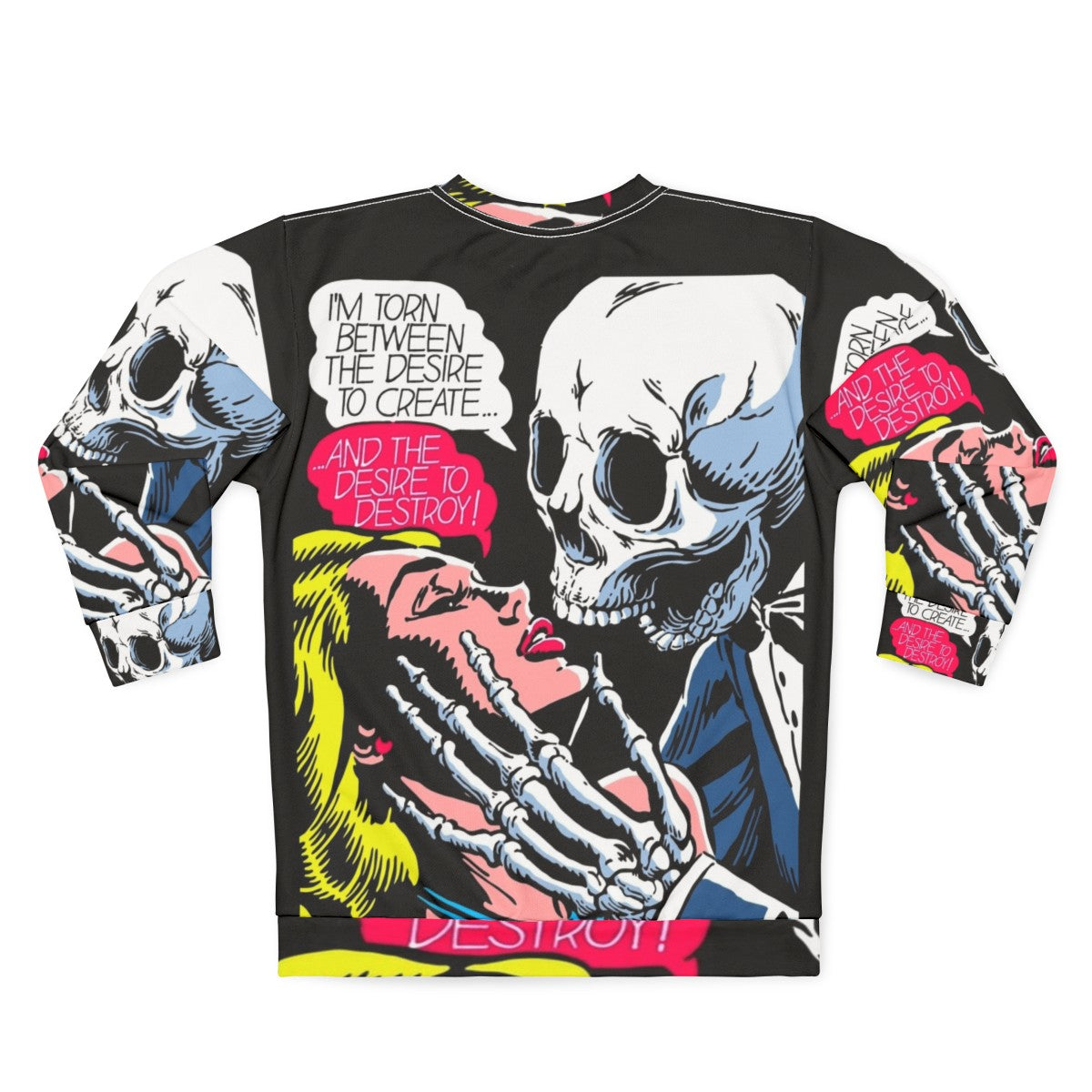 Desire Sweatshirt with Skull, Vintage Comics, and Romance Imagery - Back