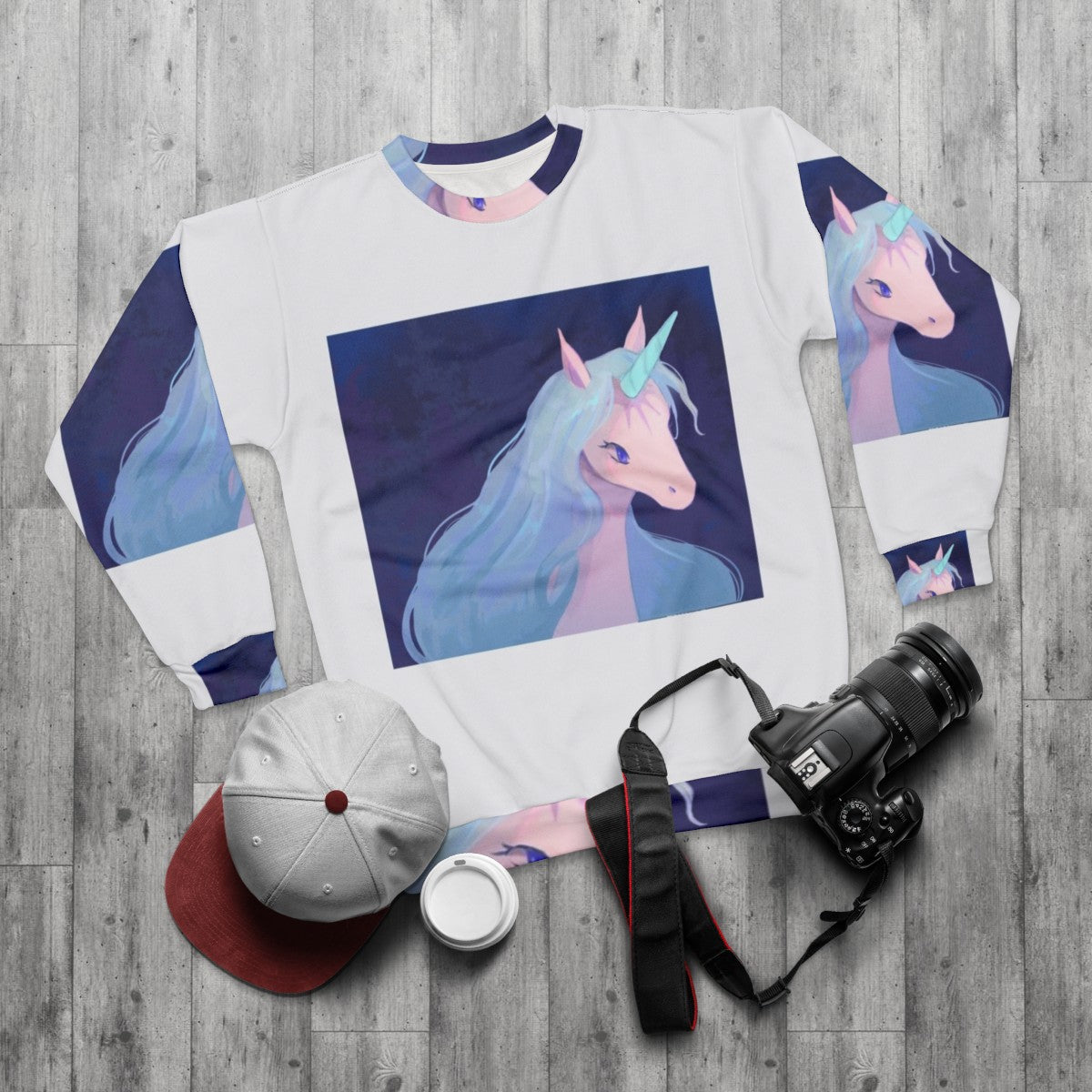 The Last Unicorn Fantasy Unicorn Illustration Sweatshirt - flat lay