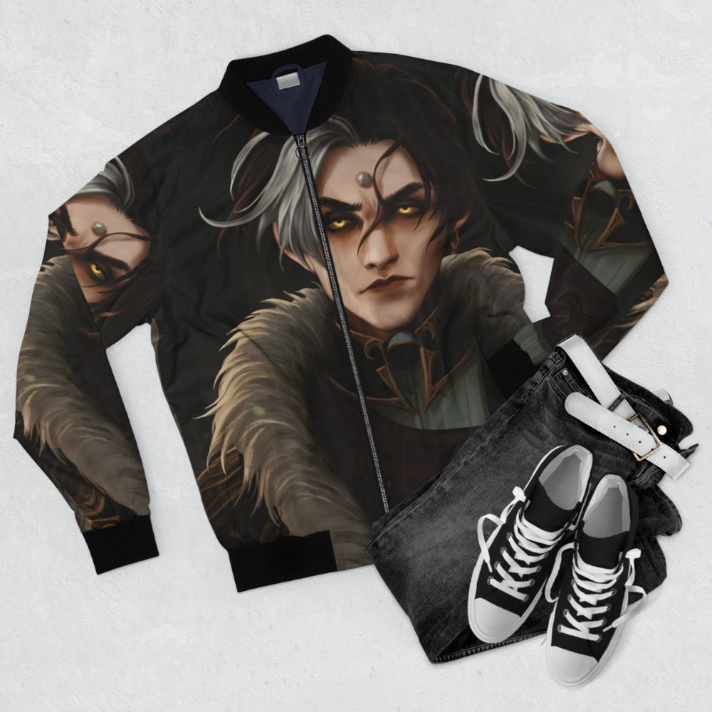 Emet-Selch inspired bomber jacket from Final Fantasy XIV Shadowbringers - Flat lay