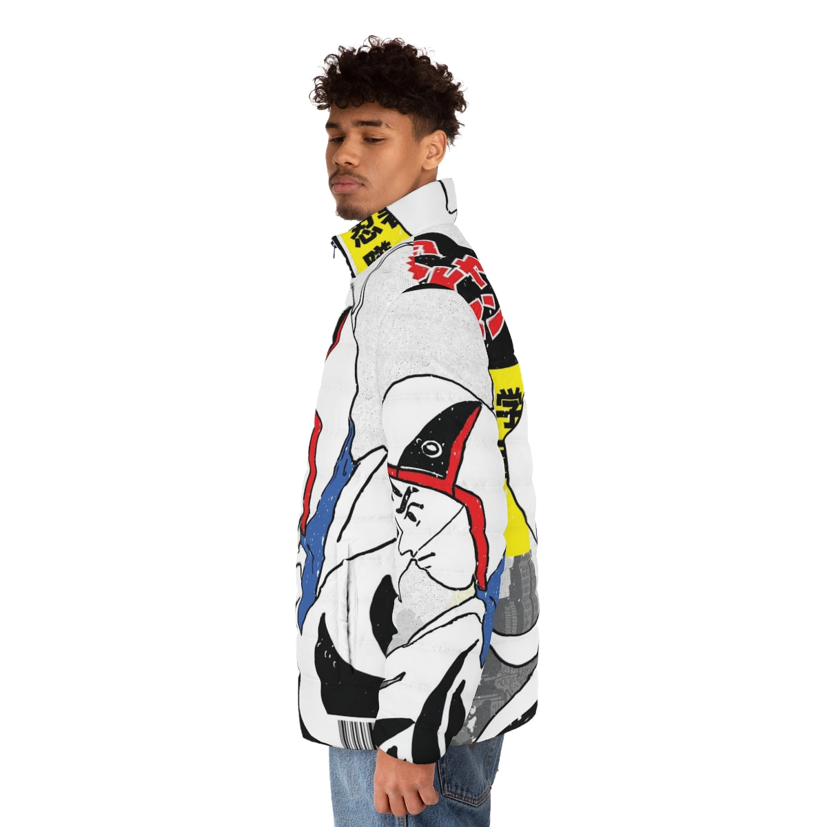 Gatchaman puffer jacket with science fiction and anime design - men side left