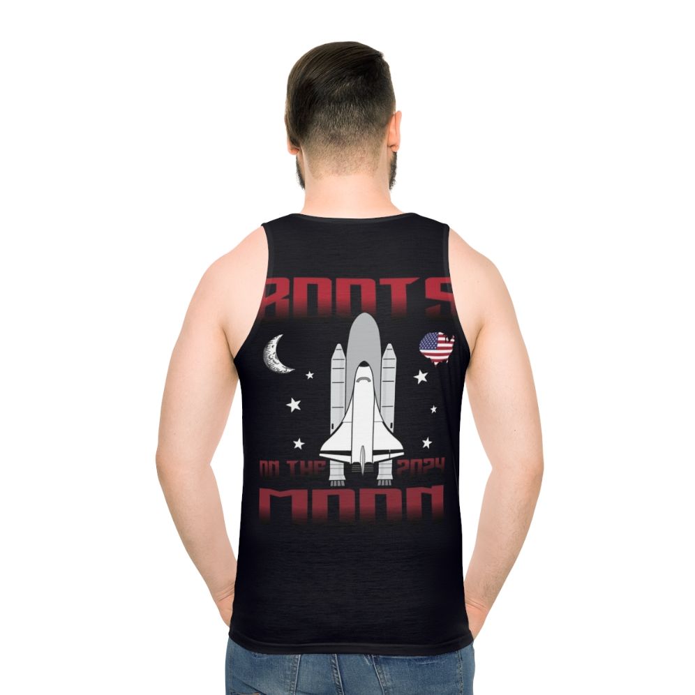 Boots On The Moon Unisex Tank Top featuring space-themed graphics - men back