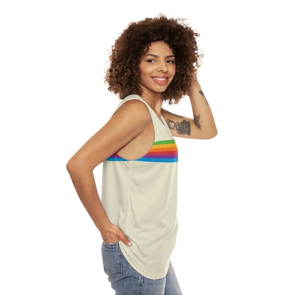 Retro Apple Rainbow Tank Top - Colorful, Vintage-Inspired Unisex Apparel - women side