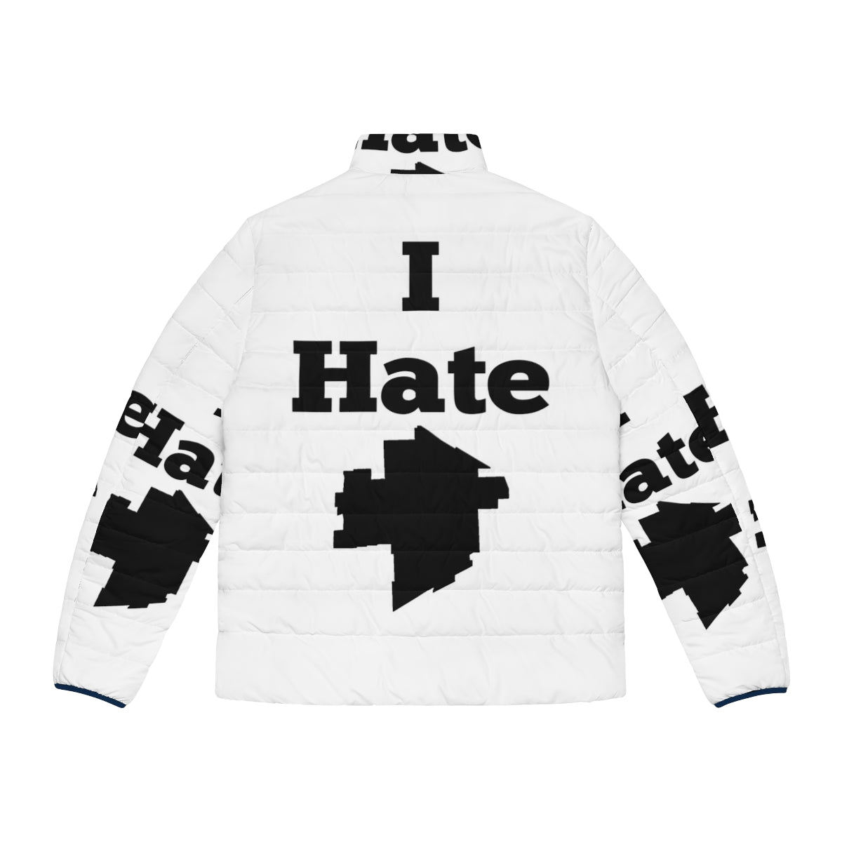 "I Hate Winnipeg" puffer jacket with Manitoba and Weakerthans inspired design - Back