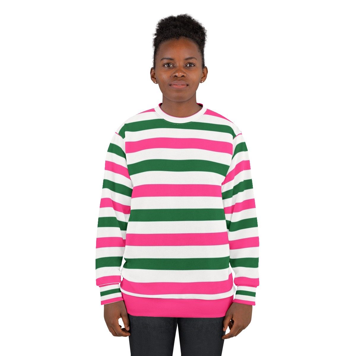 Deckchair Stripes Forest Green and Pink Sweatshirt - women