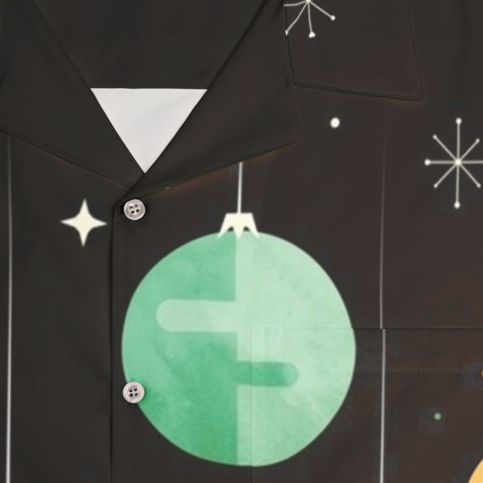 Cosmic Christmas Joy Hawaiian Shirt with planets, stars, and vintage-inspired design - Detail