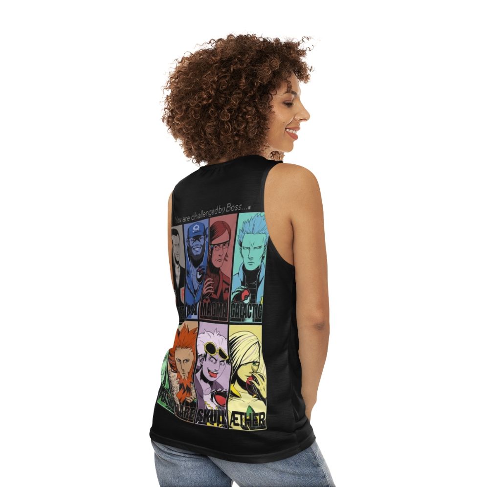 Unisex tank top with Pokemon-inspired team designs - women back