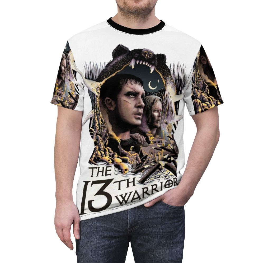 "13th Warrior" inspired t-shirt featuring a stylized design for fans of the action-adventure fiction book and movie - men front