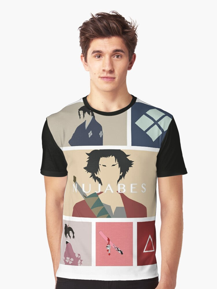 Samurai Champloo anime and manga inspired graphic t-shirt with characters Mugen, Jin, and Fuu - Men