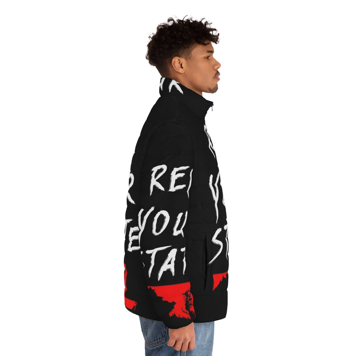 Maryland state puffer jacket with text "Rep Your State" - men side right