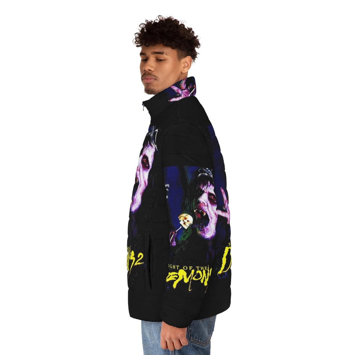 Night of the Demons 2 graphic puffer jacket with horror movie design - men side left