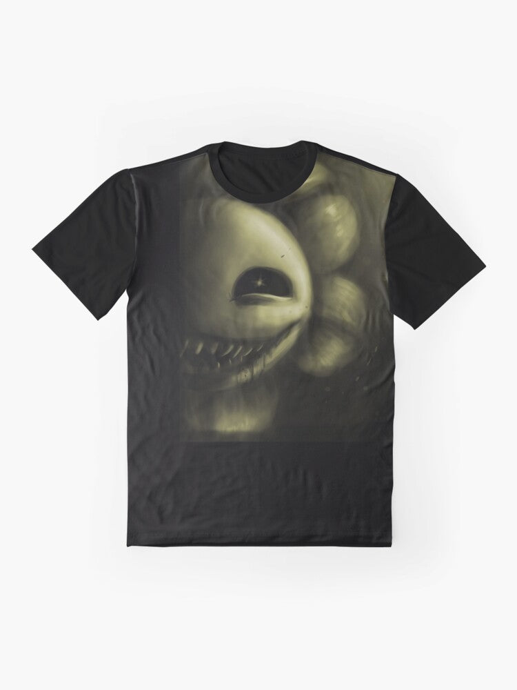 Creepy Undertale Flowey character graphic t-shirt - Flat lay