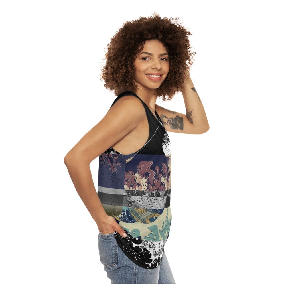 Unisex tank top featuring Hokusai's famous Great Wave print - women side